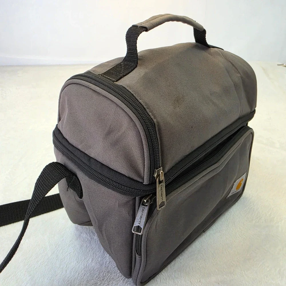 Carhartt Insulated Lunch Cooler Bag Charcoal Gray Dual Compartment Strap
